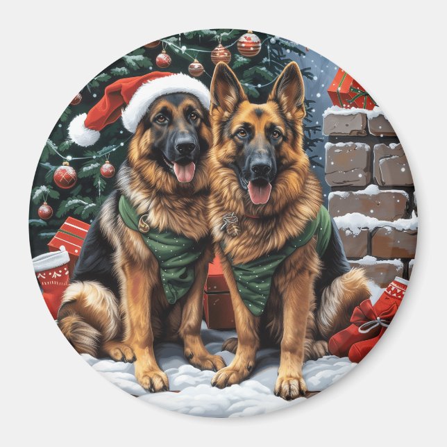Aimant Chiens bergers allemands de Noël (Devant)