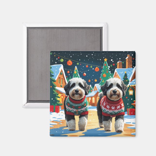 Aimant Chiens Bernedoodle Noël Neige Fêtes (Recto/Verso)