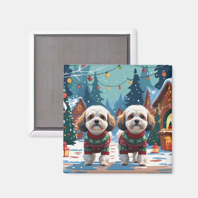 Aimant Chiens Bichon Frise Noël Neige Fêtes (Recto/Verso)