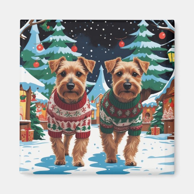 Aimant Chiens Biewer Terrier Noël Neige Fêtes (Devant)