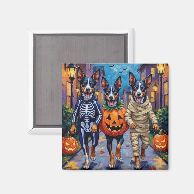 Aimant Chiens Blue Heeler faisant Trick-or-Treating dans  (Recto/Verso)