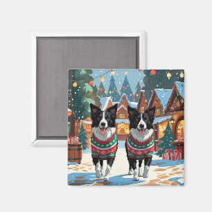 Aimant Chiens Border Collie Noël Neige Fêtes
