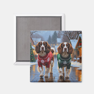 Aimant Chiens Brittany Spaniel Noël Neige Fêtes
