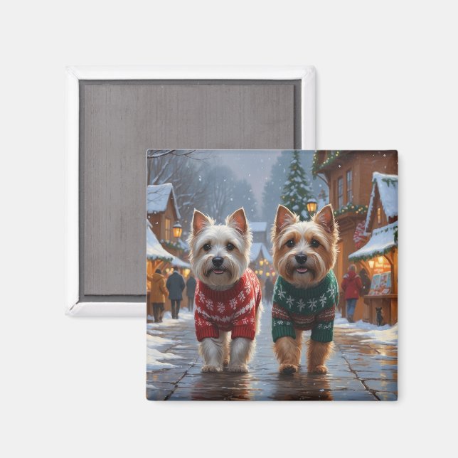 Aimant Chiens Cairn Terrier Noël Neige Vacances  (Recto/Verso)
