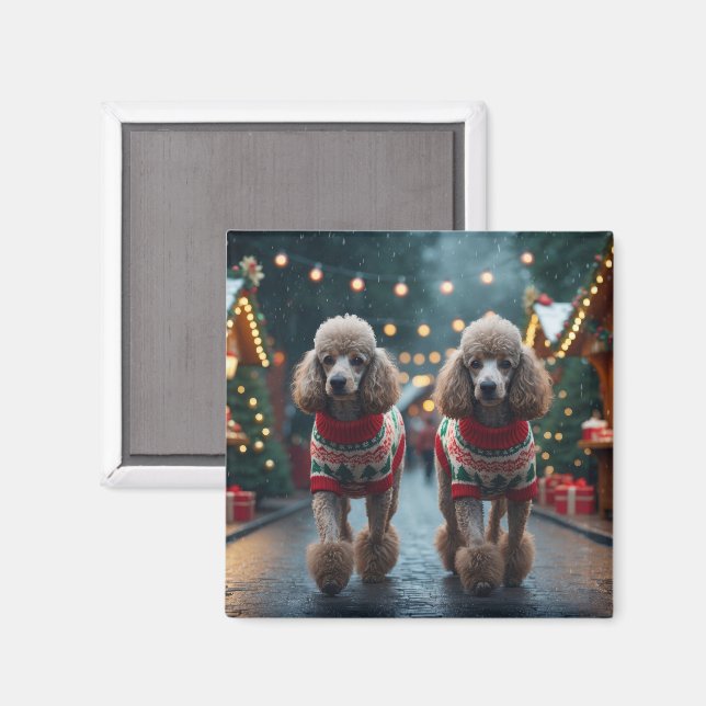 Aimant Chiens Caniches Noël Neige Fêtes  (Recto/Verso)
