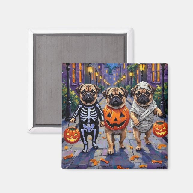 Aimant Chiens Carlin demandant des friandises Halloween e (Recto/Verso)