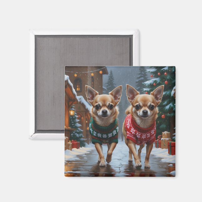 Aimant Chiens Chihuahua Noël Neige Fêtes (Recto/Verso)
