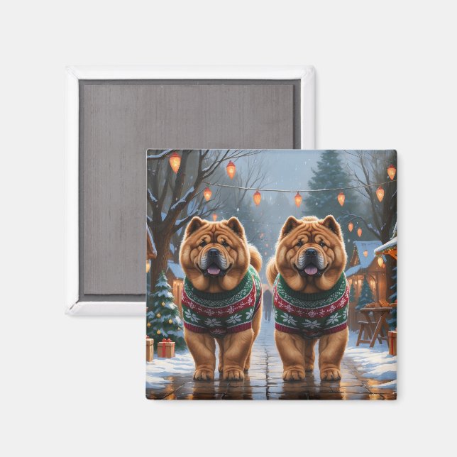 Aimant Chiens Chow Chow Noël Neige Vacances  (Recto/Verso)