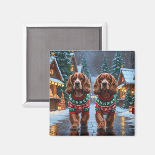 Aimant Chiens Cocker Spaniel Noël Neige Fêtes
