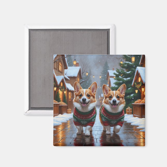 Aimant Chiens Corgi Noël Neige Fêtes (Recto/Verso)