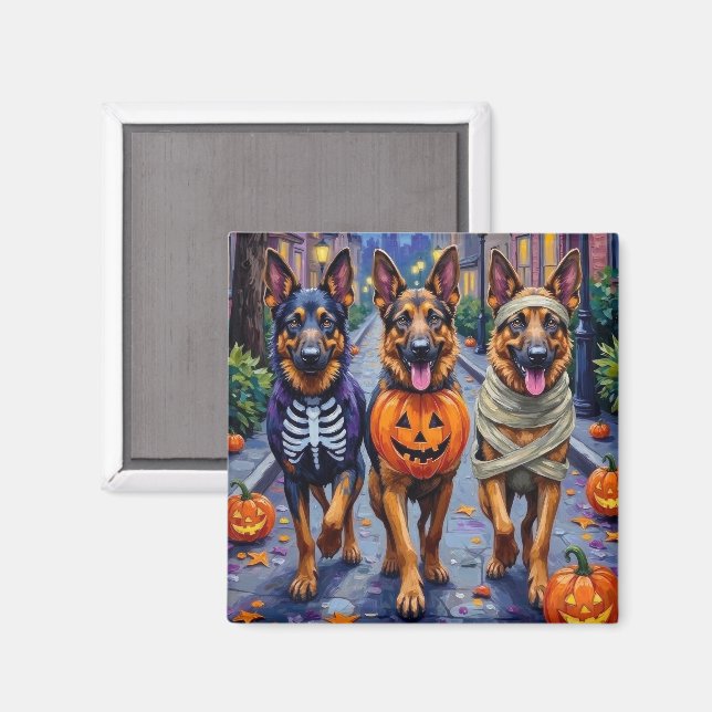Aimant Chiens de berger allemands Trick-or-Treating Hallo (Recto/Verso)