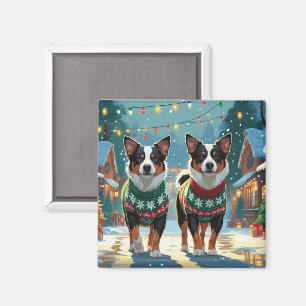 Aimant Chiens de berger australiens Noël Neige Fêtes