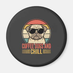 Aimant Chiens de café et Pug Rétro Chill
