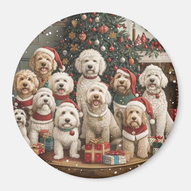 Aimant Chiens de chiot de Noël Goldendoodle (Devant)