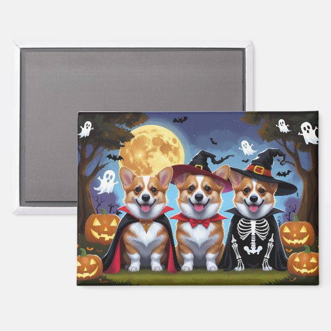 Aimant Chiens de Corgi Citrouille Halloween Funny (Recto/Verso)