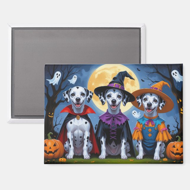 Aimant Chiens de Dalmatie Citrouille Halloween drôle (Recto/Verso)