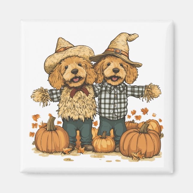 Aimant Chiens de Goldendoodle de la récolte d'automne (Devant)