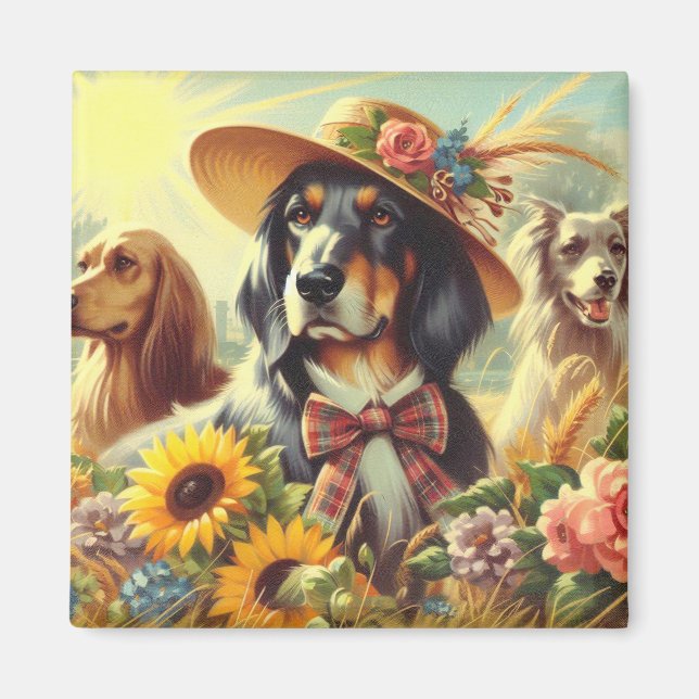 Aimant Chiens de la nature rétro (Devant)