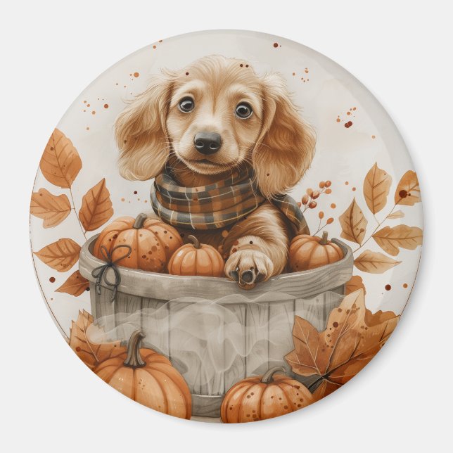 Aimant Chiens de l'automne Dachshund Citrouille (Devant)