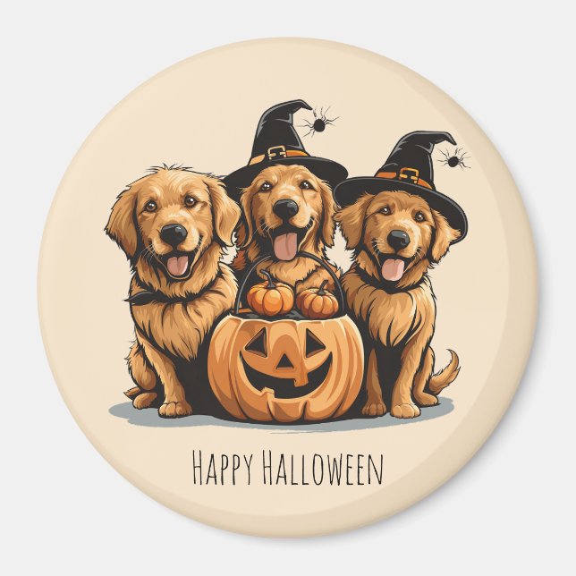 Aimant Chiens de l'Halloween Golden Retriever Jack-o'-lan (Devant)