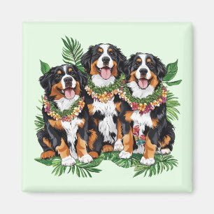 Aimant Chiens de montagne bernois hawaïens Lei de fleurs