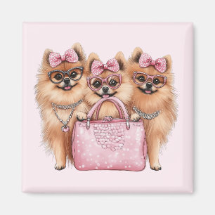 Aimant Chiens de Poméranie à la mode Porte-monnaie rose