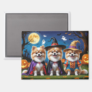 Aimant Chiens de Poméranie Citrouille Halloween Funny