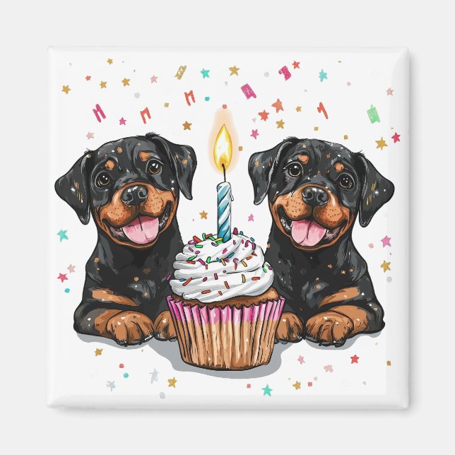 Aimant Chiens de Rotweiler d'anniversaire (Devant)