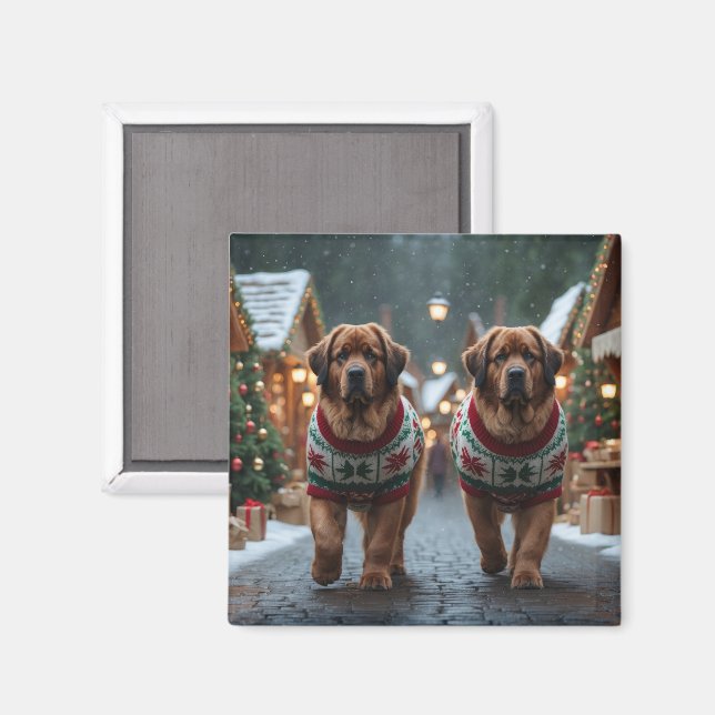 Aimant Chiens de Terre-Neuve Noël Neige Fêtes (Recto/Verso)