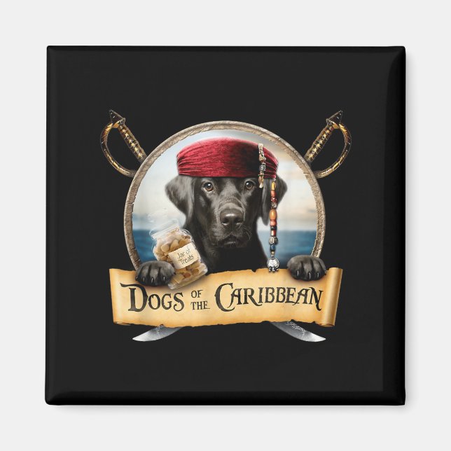Aimant Chiens des Caraïbes - Pirate Labrador Noir Mignon (Devant)