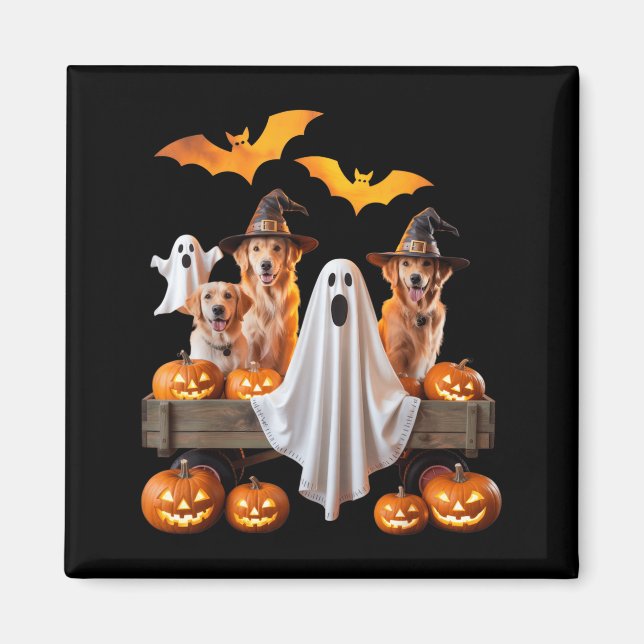 Aimant Chiens d'Halloween avec citrouilles et chauves-sou (Devant)