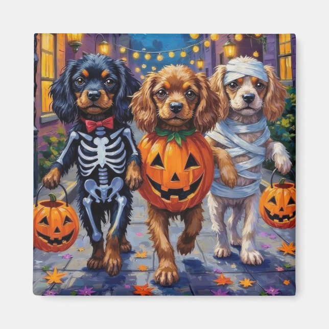Aimant Chiens Espagnols Tibétains En Costumes D'Halloween (Devant)