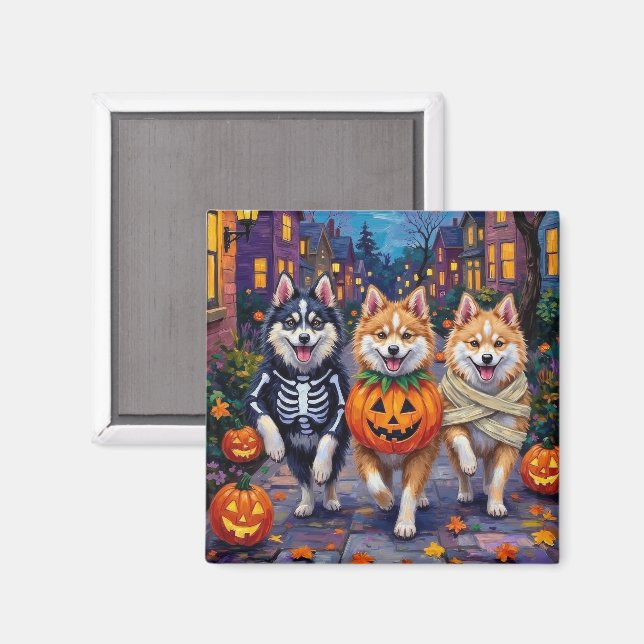 Aimant Chiens Esquimaux Américains Trick-or-Treating Hall (Recto/Verso)