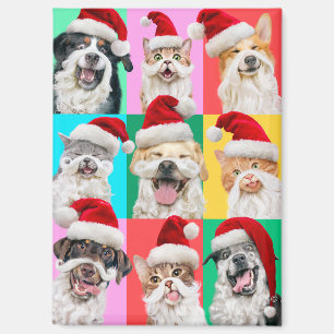 Aimant Chiens et chats avec barbe de Père Noël