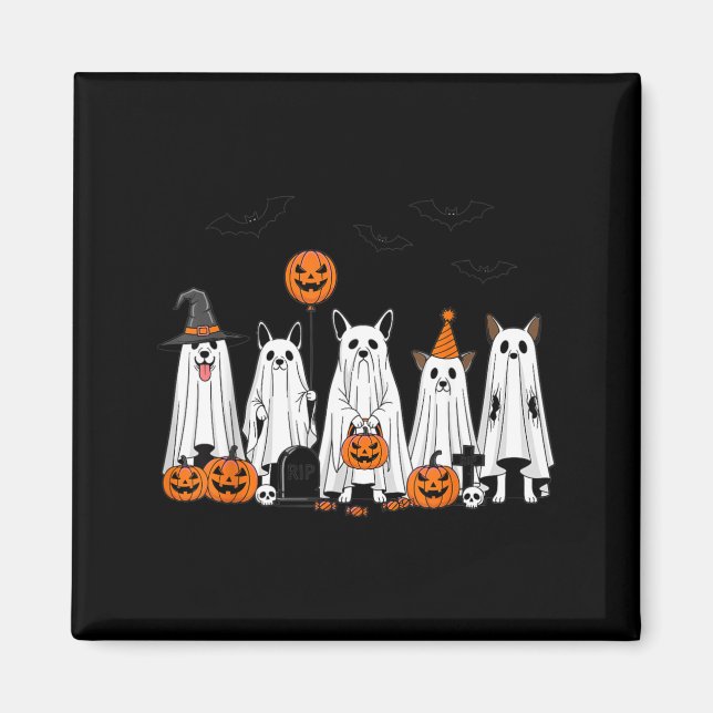 Aimant Chiens fantômes d'Halloween Mignon Citrouille Dess (Devant)