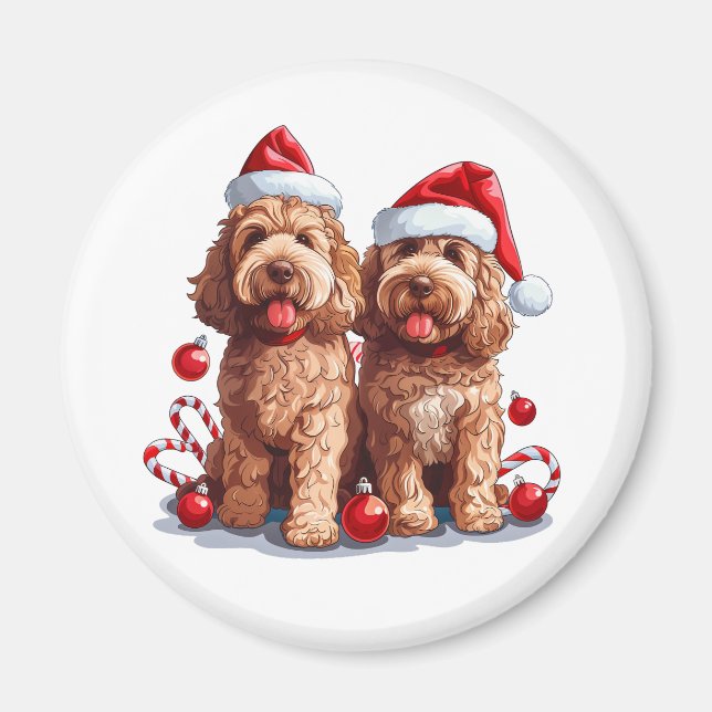Aimant Chiens Goldendoodle de Noël (Devant)