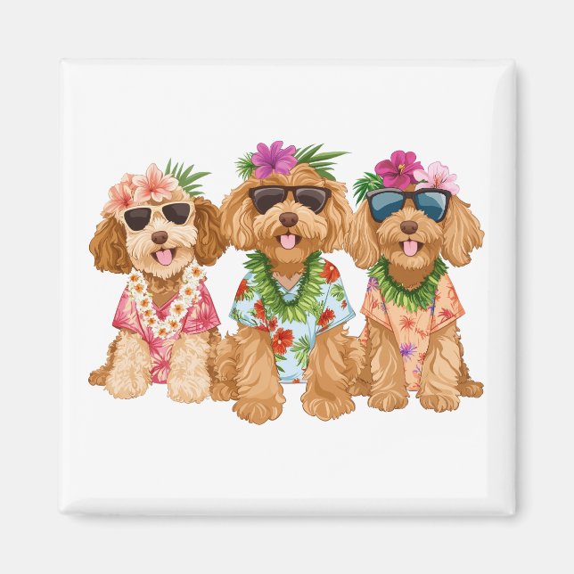 Aimant Chiens Goldendoodle Hawaïens Lei de Fleurs (Devant)