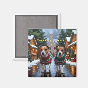 Aimant Chiens Jack Russell Noël Neige Fêtes