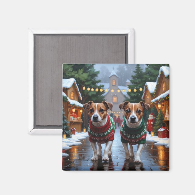 Aimant Chiens Jack Russell Noël Neige Fêtes (Recto/Verso)