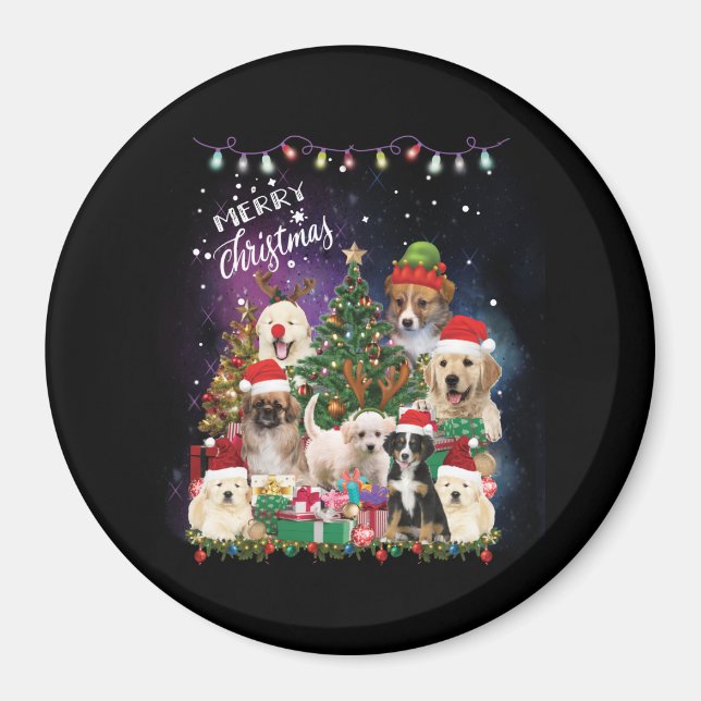 Aimant Chiens Joyeux Noël Lumière (Devant)