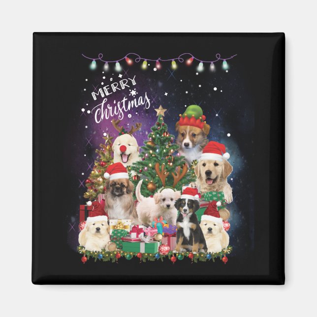 Aimant Chiens Joyeux Noël Lumière (Devant)