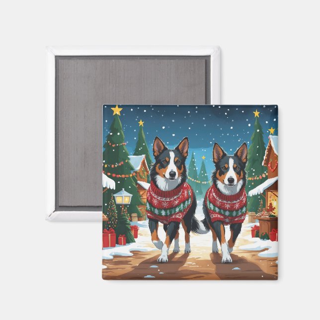 Aimant Chiens Kelpie Australiens Noël Neige Vacances (Recto/Verso)