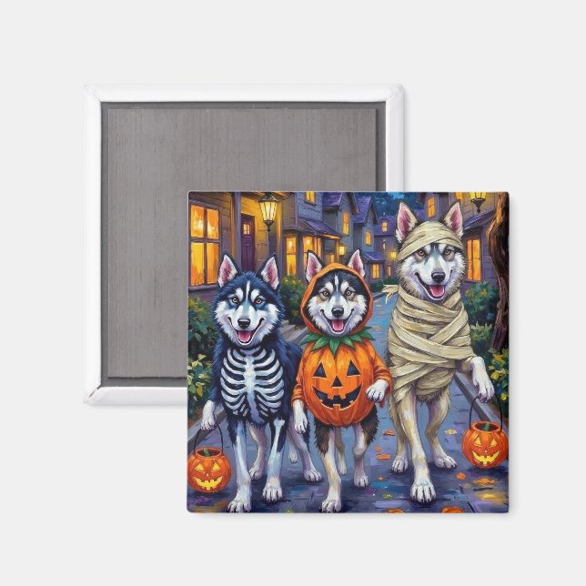 Aimant Chiens Malamute d'Alaska Trick-or-Treating Hallowe (Recto/Verso)