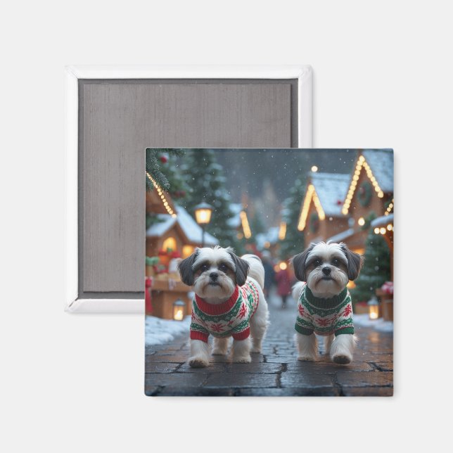 Aimant Chiens Malti Tzu Noël Neige Vacances (Recto/Verso)