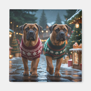 Aimant Chiens Mastiff Tibétains Noël Neige Vacances