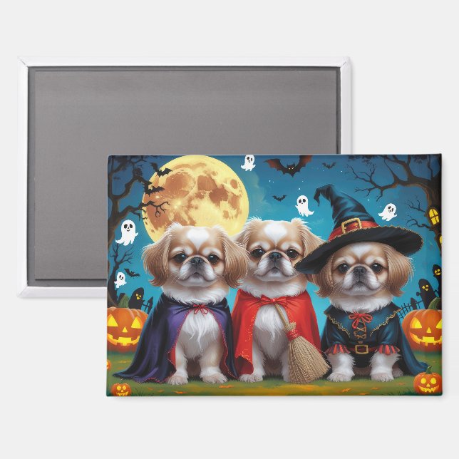 Aimant Chiens Pekingese Citrouille Halloween drôle (Recto/Verso)