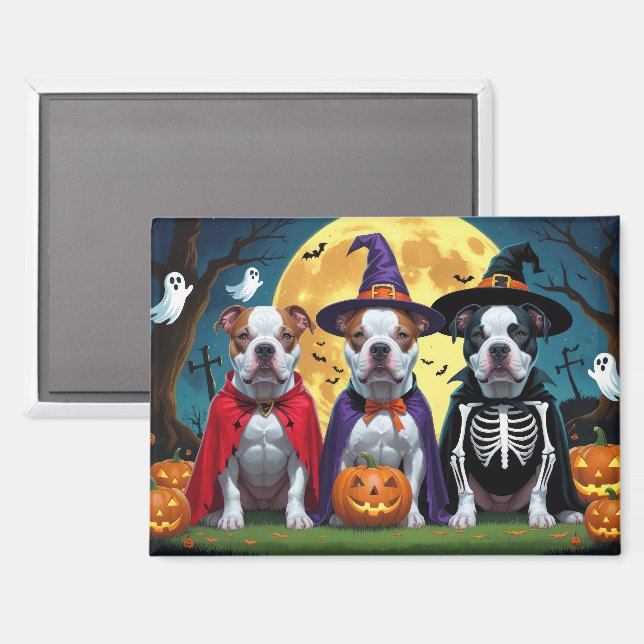 Aimant Chiens Pitbull Citrouille Halloween Drôle (Recto/Verso)
