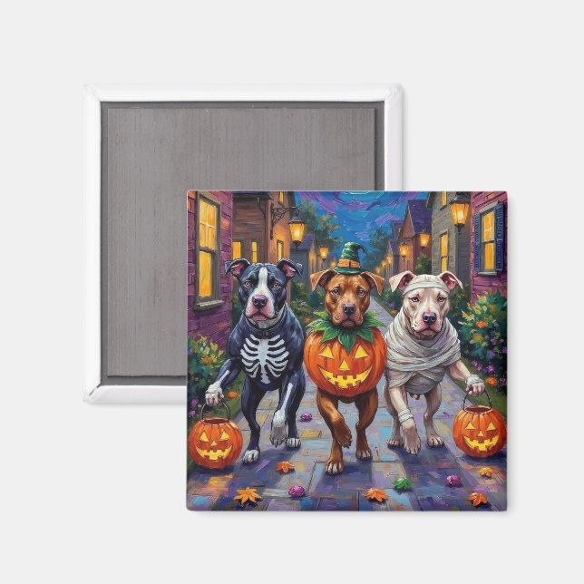 Aimant Chiens Pitbull faisant Trick-or-Treating  Costumes (Recto/Verso)