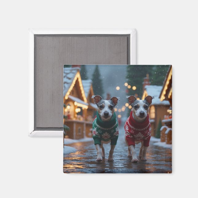 Aimant Chiens Rat Terrier Noël Neige Fêtes (Recto/Verso)