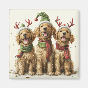 Aimant Chiens Retriever dorés de Noël